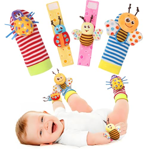 Bloobloomax soft rattle socks and foot finder set for infant girls and boys 0-36 months, baby shower gifts