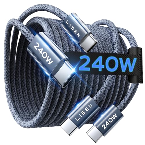 Lisen 6.6ft 2-pack 240W USB-C to USB-C cable fast charging for iPhone 17, 16, 15 Pro Max, iPad, MacBook, Samsung S26, S25 Ultra