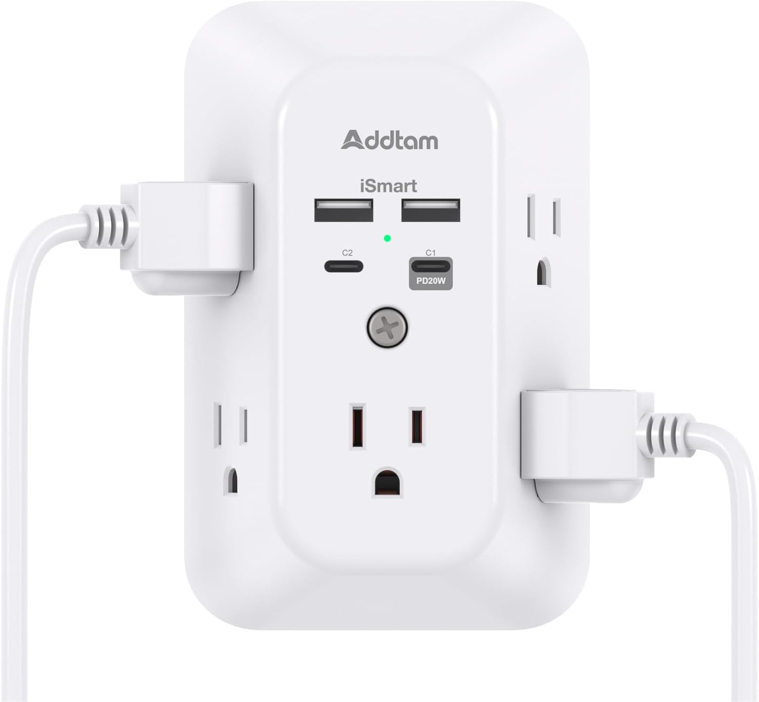 Addtam 5-Outlet USB Wall Charger Surge Protector with 4 USB Ports and 1 USB C Outlet 1800J Power Strip