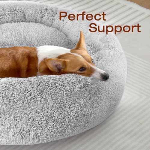 jollyvogue calming anti-anxiety pet bed for small dogs and cats, 20-inch fluffy donut cushion