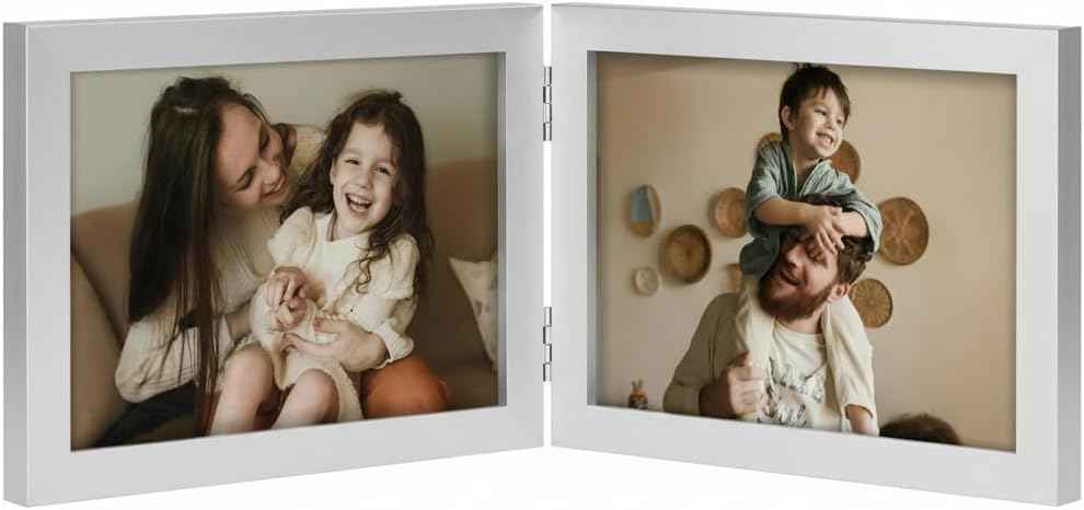 decorUhome Double 4x6 Picture Frame Vertical, Engineered Wood Bifold Photo Frame with Plexiglass for Tabletop Display, 4x6, Black