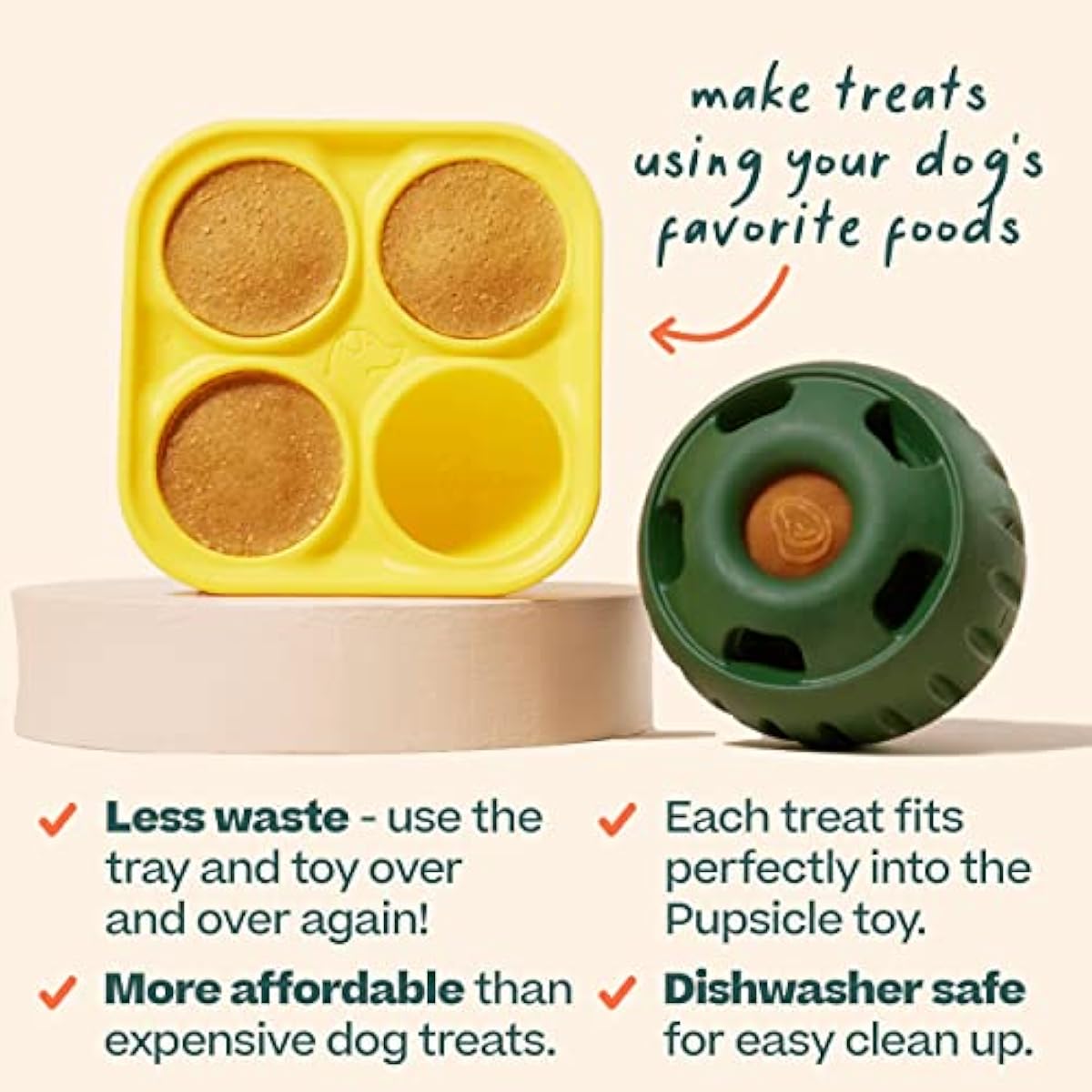 WOOF Pupsicle Treat Tray Mold, Large 25-75lbs, Silicone, Dishwasher Safe, Reusable, Freeze Refill, Dog Treats, Pupsicle Toy