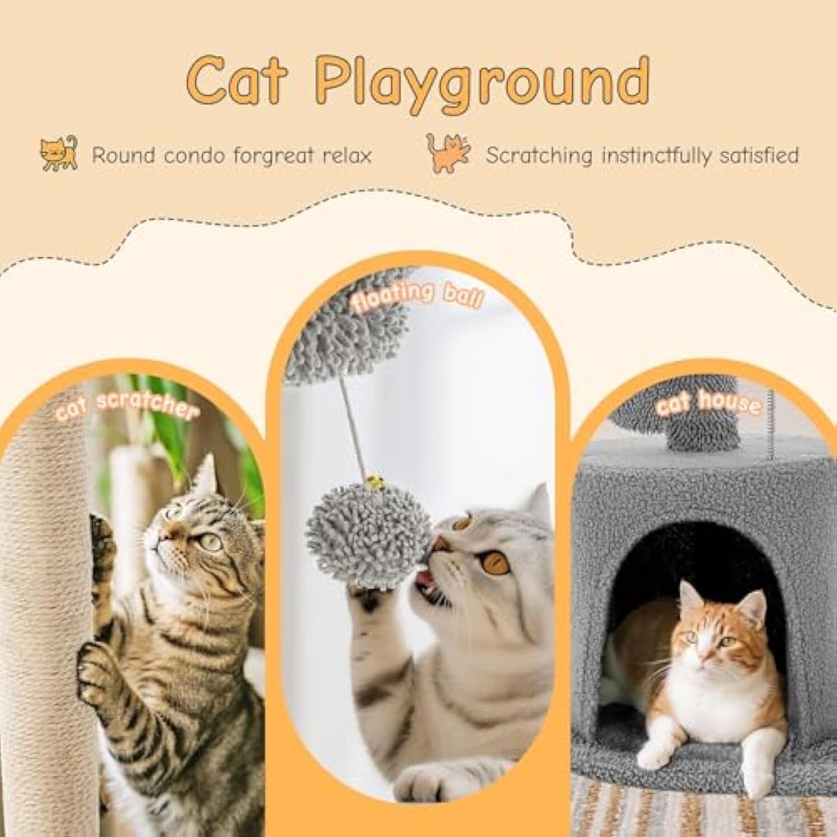 grey 33 inch multi-level cat tree tower with scratching posts and perches for indoor cats