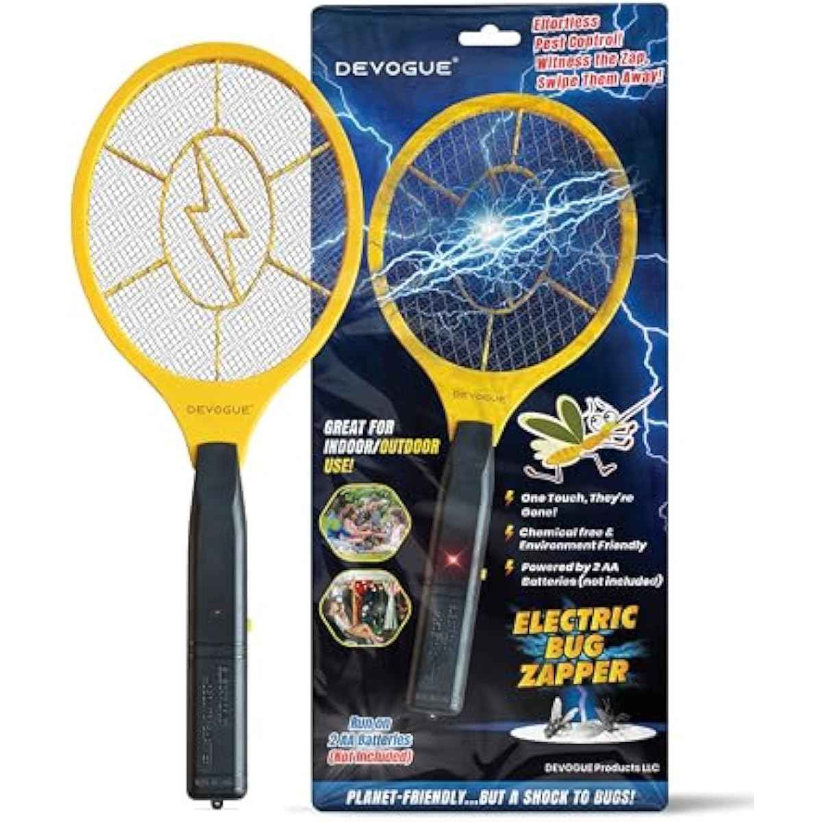 DEVOGUE® Electric Fly Swatter Bug Zapper Battery Operated Flies Killer Indoor & Outdoor Pest Control Mosquito Zapper and Insect Catcher Racket