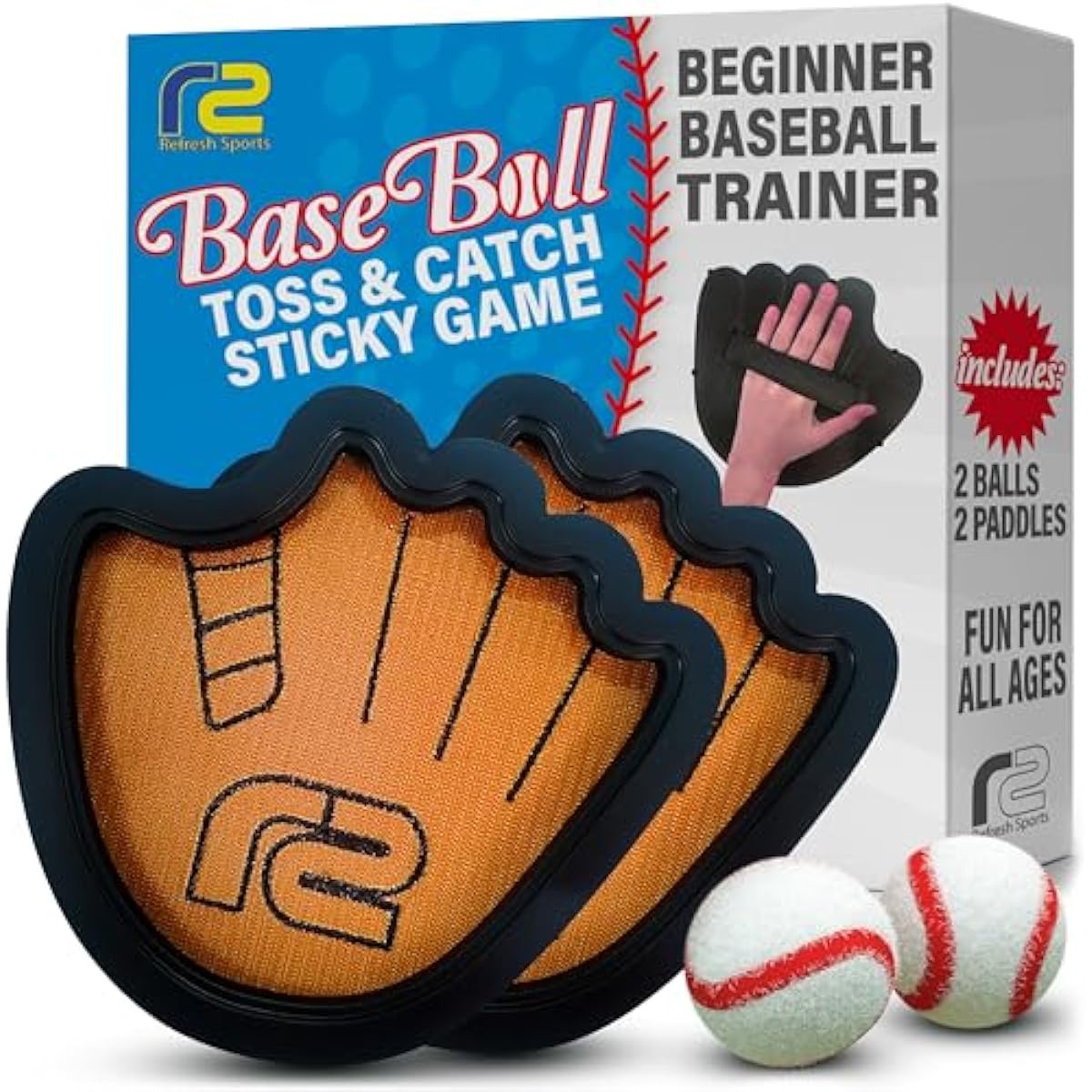 Toss and Catch Ball Game Set with Sticky Balls and Beginner Baseball Glove for Toddlers to Adults