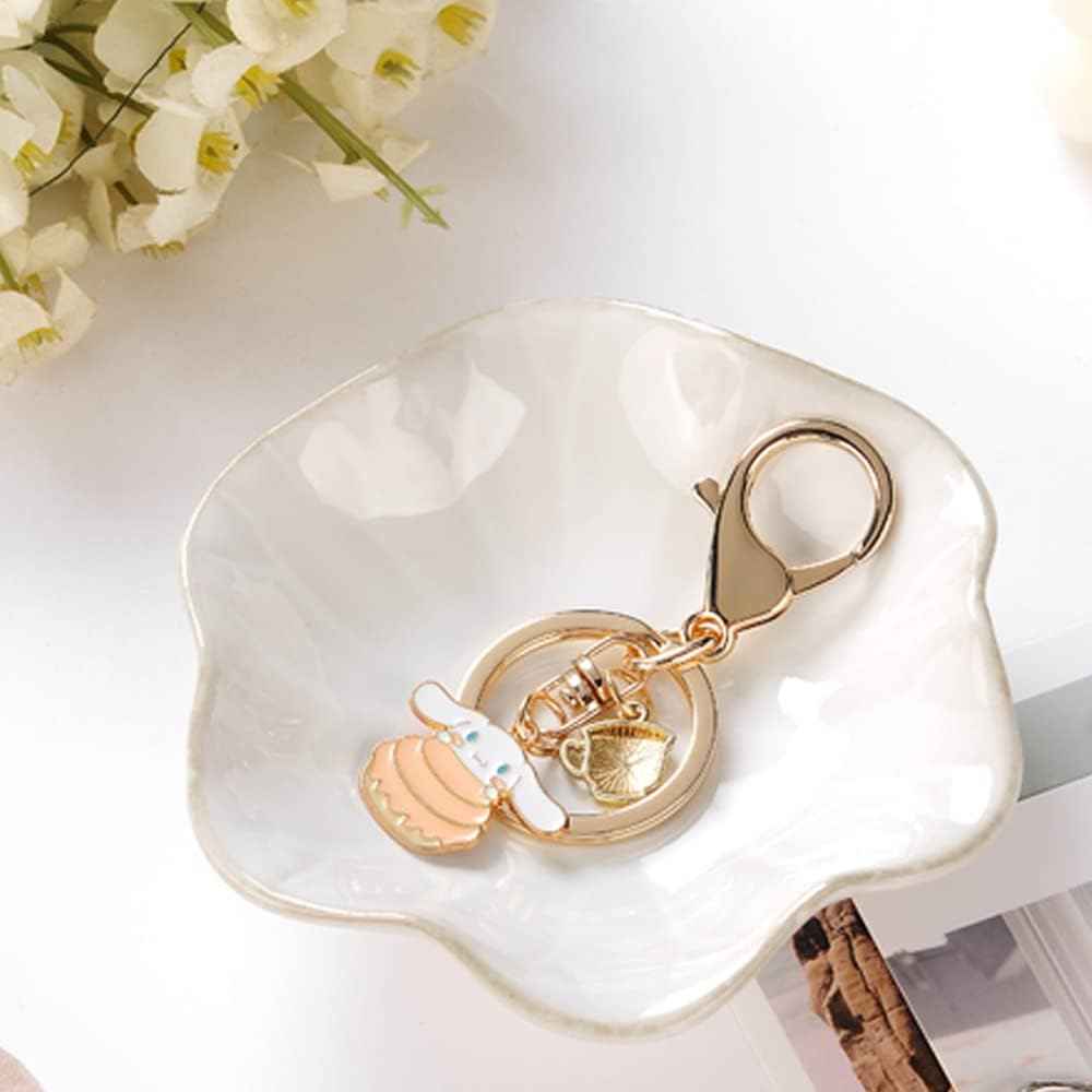 Lotus Leaf Shape Decorative Ring Tray, Small Key Bowl, Ceramic Trinket Tray Jewelry Dish Organizing Necklace Earrings, Home Decoration for Mom Best Friend Sister, Pink.