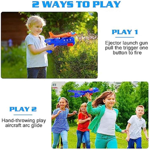 3 Pack Airplane Launcher Toys, 2 Flight Modes LED Foam Glider Catapult Plane, Outdoor Flying Toy for Kids, Birthday Gifts for Boy Girl 3+ Year Old, B-Day Party Supplies