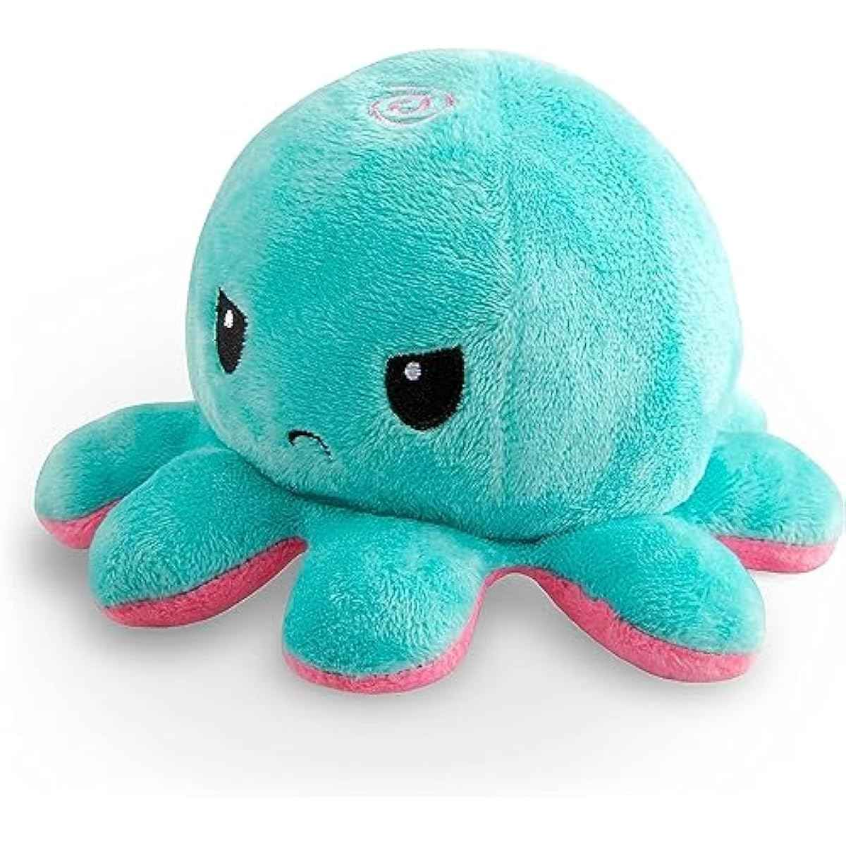 TeeTurtle Reversible Octopus Plushie - 4-Inch Pink + Aqua Two-Sided Flip Plush Toy with Embroidered Details - Cute Mini Collectible Plush for Kids, Teens, and Adults