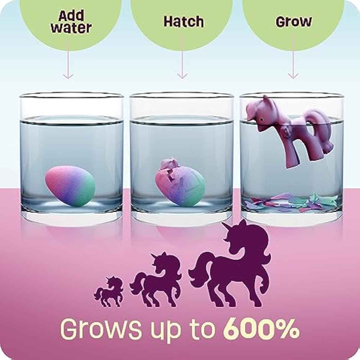 Dan&Darci Unicorn Hatching Surprise Eggs for Kids - 6 Pack - Grows 600% - Basket Stuffers - Easter Toys for Girls 3-8 - Birthday Gift - Party Favors for 3+ Year Old Girl - Gifts for Ages 3 4 5 6 7 8