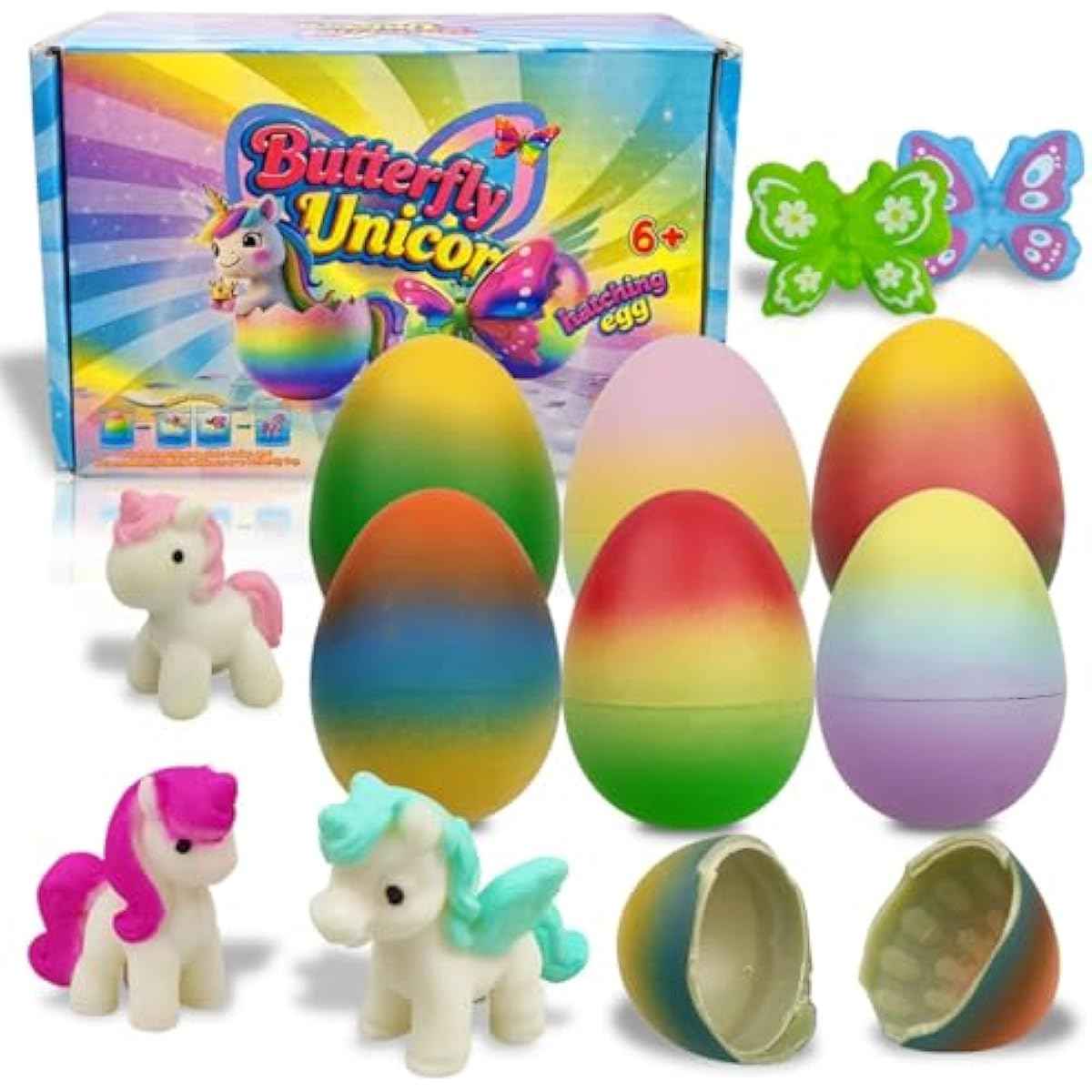 JoFAN 6 Pack Butterfly Unicorn Hatching Surprise Eggs Easter Eggs for Kids Boys Girls Easter Basket Stuffers Gifts Birthday Party Favors Fillers