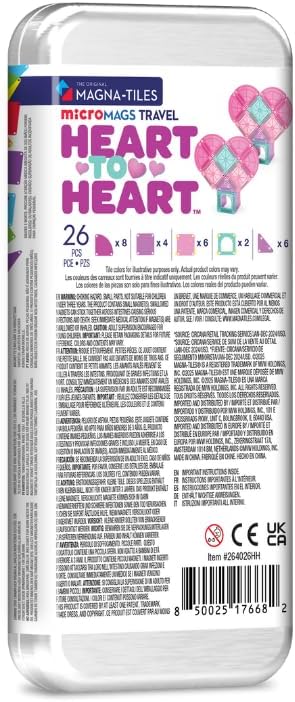 MAGNA-TILES microMAGS 26-Piece Heart to Heart Travel Set, The Original Magnetic Building Brand