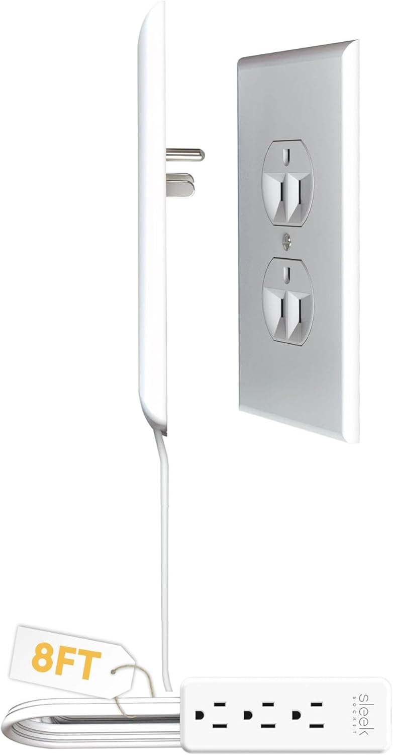 Sleek Socket original flat ultra-thin outlet concealer with extension cord kit, 3ft, multi-outlet power strip for home improvement