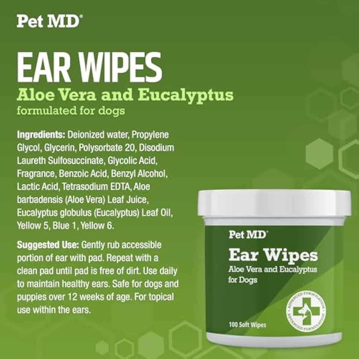 Pet MD - Dog Ear Cleaner Wipes - Otic Cleanser for Dogs to Stop Ear Itching, and Infections with Aloe and Eucalyptus - 100 Count