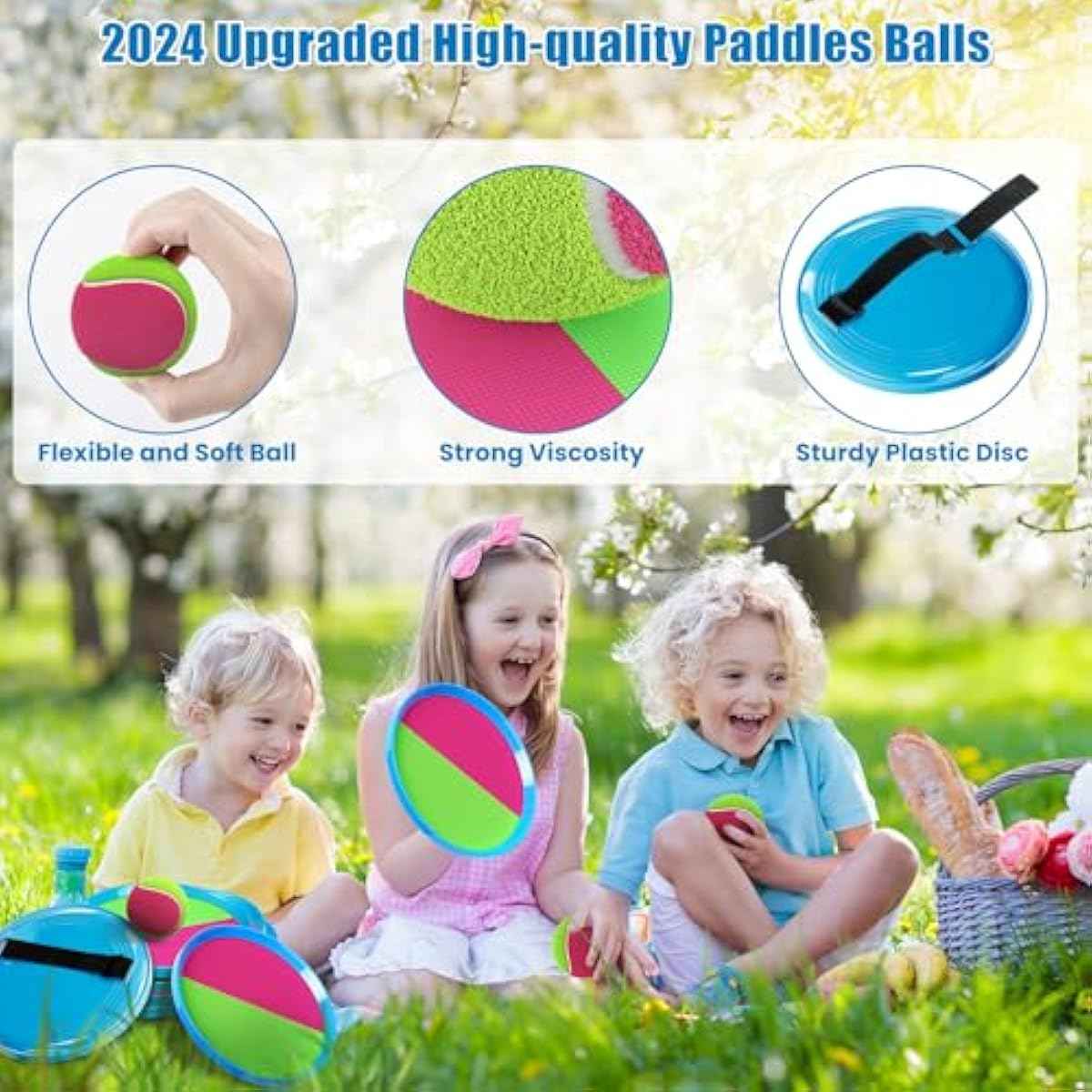 Aywewii Toss and Catch Ball Set, Boys Toys for 3 4 5 6 7 8 Year Old, Kids Sports Gifts, Outdoor Games for Backyard Camping Beach Pool Family Party, Valentines Day Gifts for Kids - 6 Paddles & 3 Balls