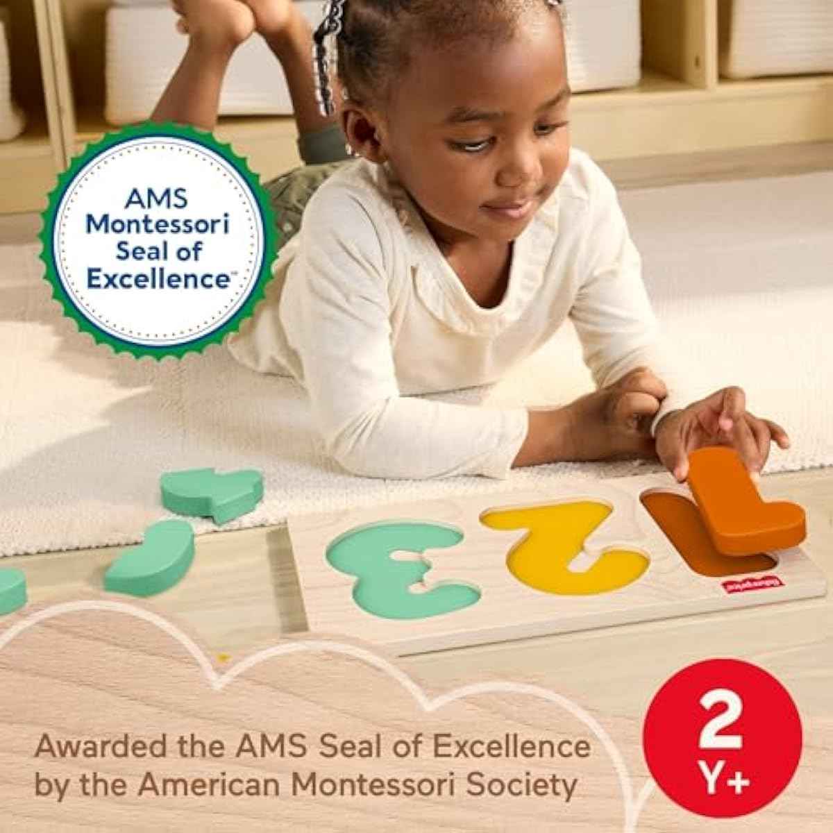 Fisher-Price Wood Montessori Toy 1-2-3 Puzzle, American Montessori Society Seal of Excellence, 6-Piece Wooden Learning Activity & Expert Play Tips for Toddlers & Kids Ages 2+ Years (Amazon Exclusive)