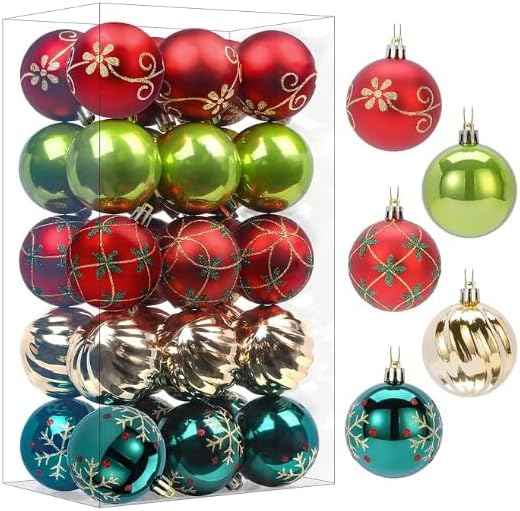 SHareconn 30ct 2.36 Inch Christmas Tree Balls Ornaments, Colored Shatterproof Plastic Decorative Baubles Decorations for Xmas Tree Decor Holiday Party Wedding Decoration (Red & Gold, 60mm)