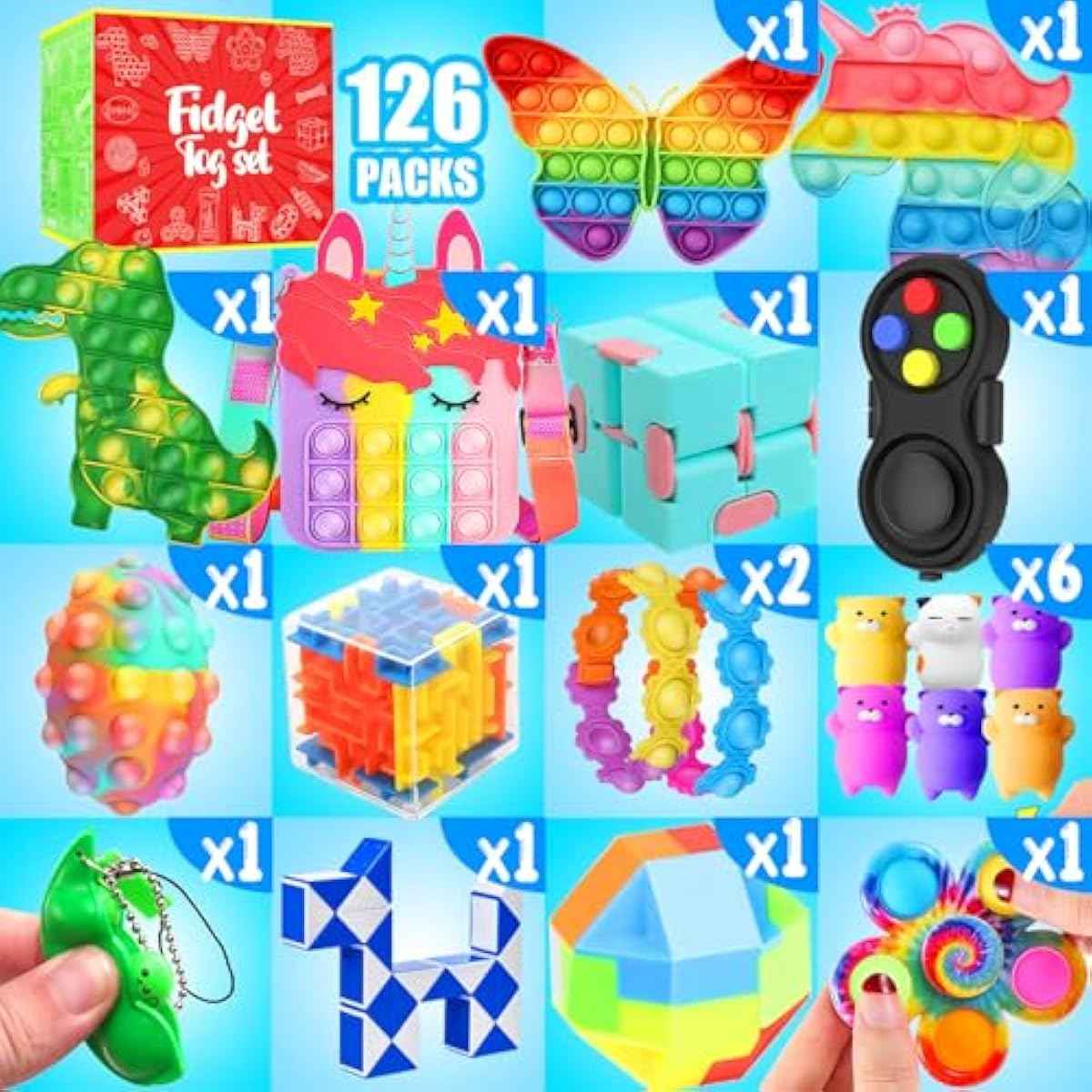 Fidget Toys, 126 Pack Party Favors for Kids 8-12 4-8, Sensory Toys Bulk Autism Autistic, Treasure Box Toys for Classroom, Stocking Stuffers, Goodie Bag Stuffers, Christmas Birthday Gifts Prizes