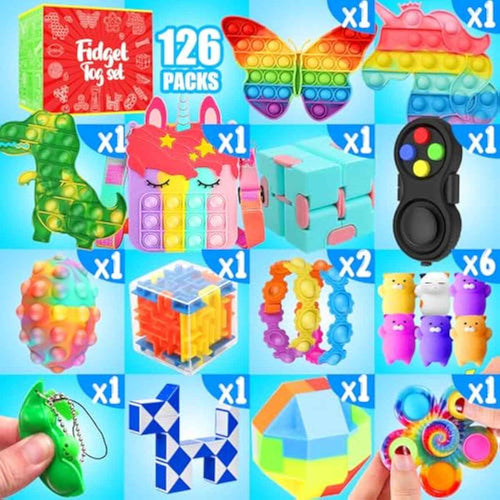 Fidget Toys, 126 Pack Party Favors for Kids 8-12 4-8, Sensory Toys Bulk Autism Autistic, Treasure Box Toys for Classroom, Stocking Stuffers, Goodie Bag Stuffers, Christmas Birthday Gifts Prizes