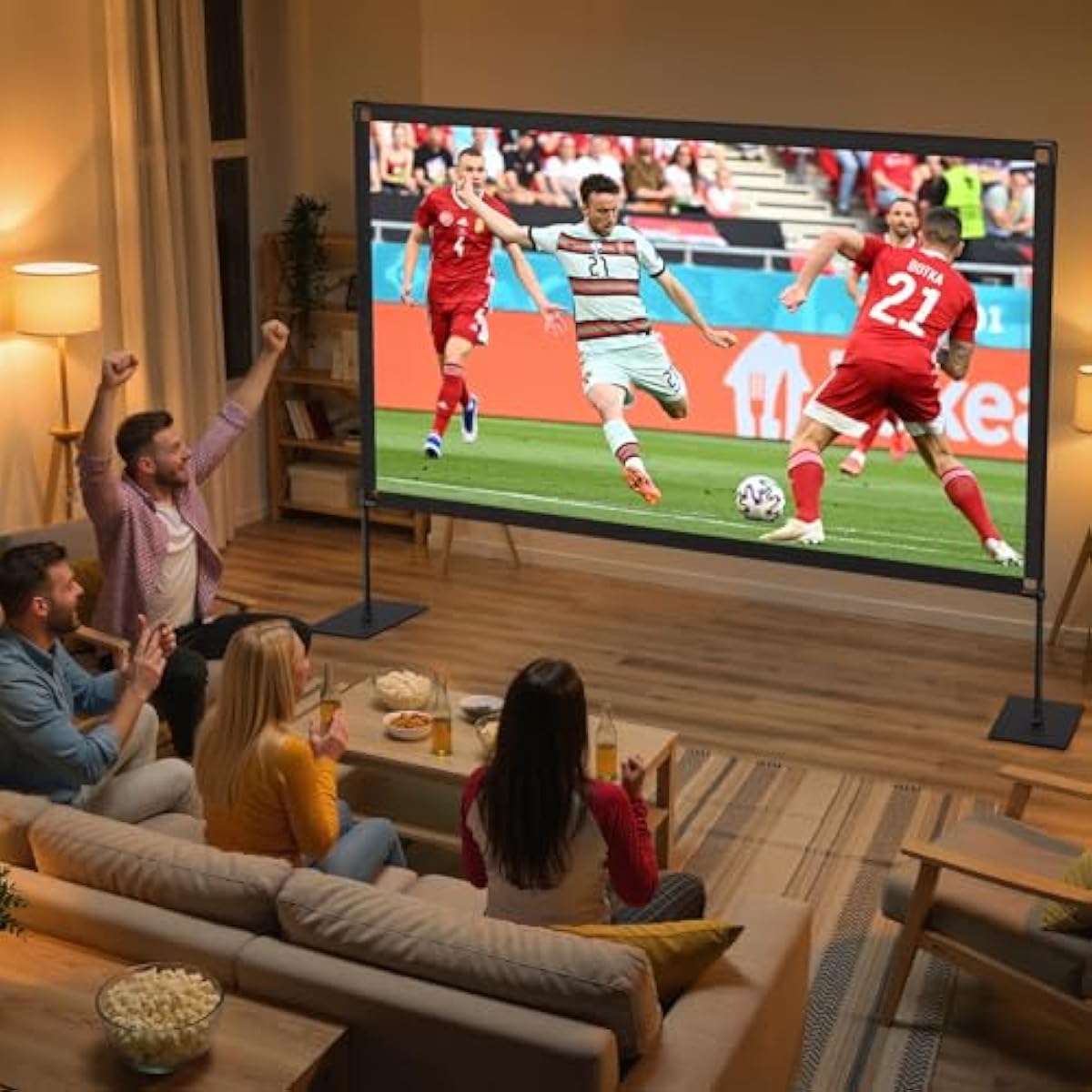 120inch outdoor projector screen with stand 16:9 4k hd portable movie screen for backyard camping theater