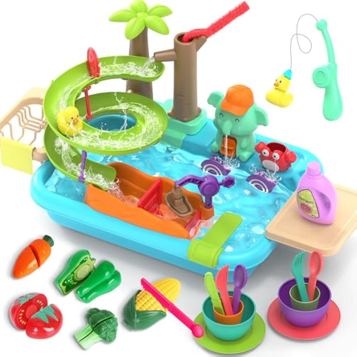 4-in-1 Play Kitchen Sink Toy Set with Running Water, Educational Pretend Play for Kids 3+
