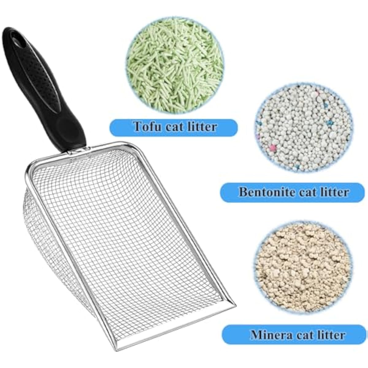 itPlus Stainless Steel Cat Litter Scoop with Mesh Scooper Long Handle Shovel Sifter for Clumping Litter