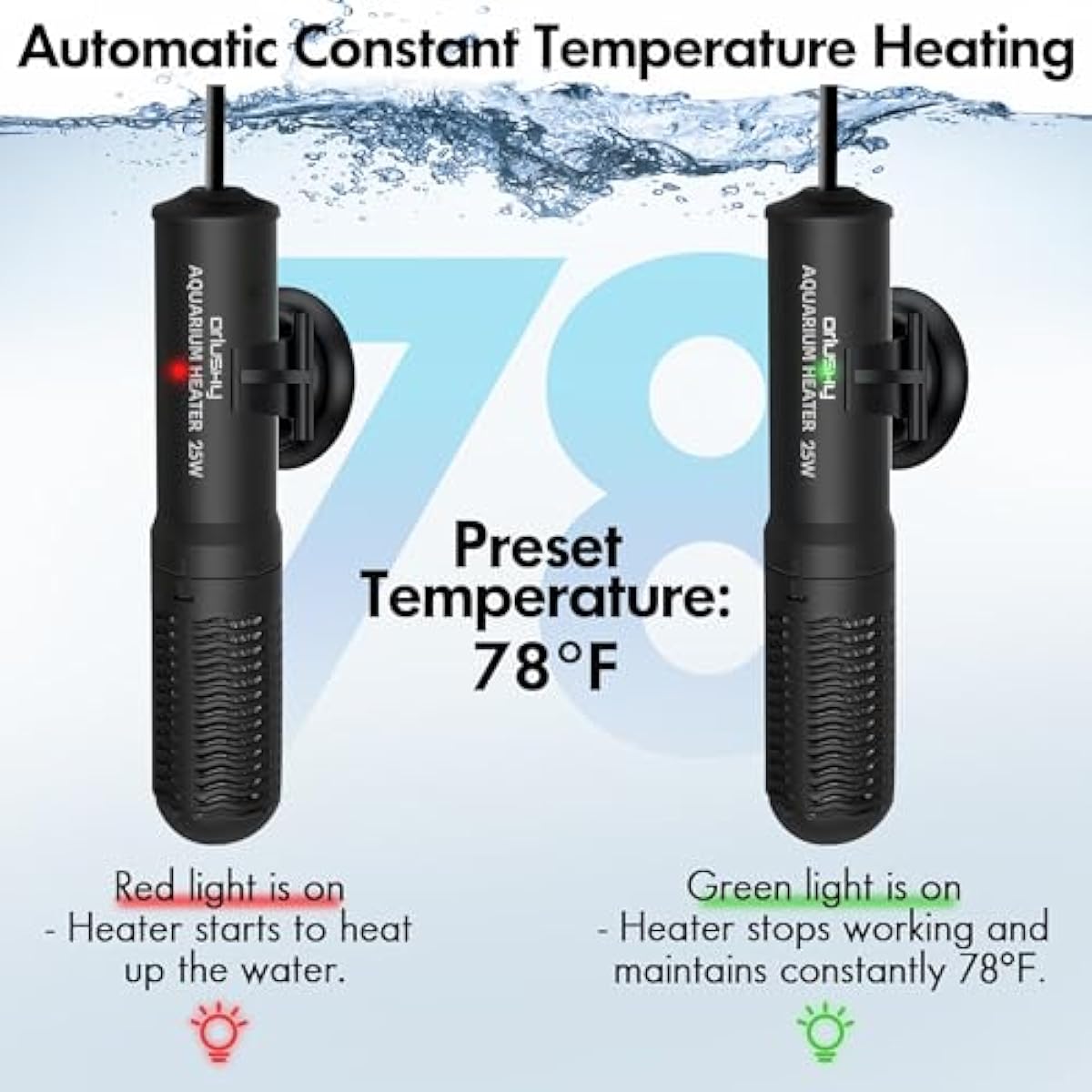 orlushy 25w small submersible aquarium heater for betta fish tank 78℉ constant temperature 1-6 gallons freshwater saltwater