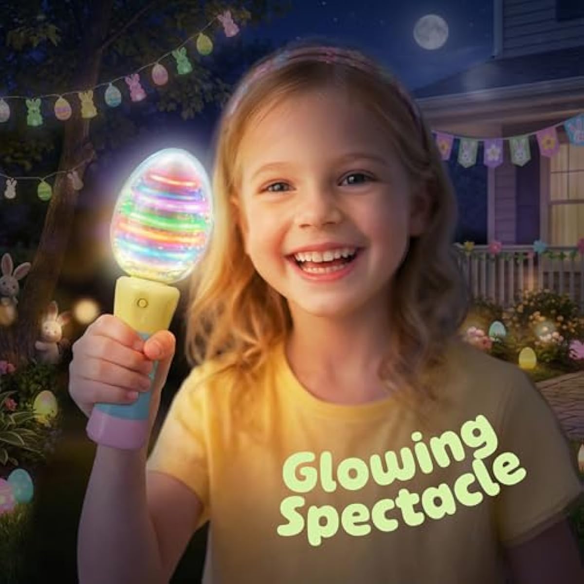ArtCreativity Easter Egg Magic Ball Wand -7.5" - Custom Egg-Shaped Top Light Up Magic Ball Toy Wands for Kids with Batteries - Flashing LED Wands for Boys & Girls, Fun Gift or Birthday Party Favor