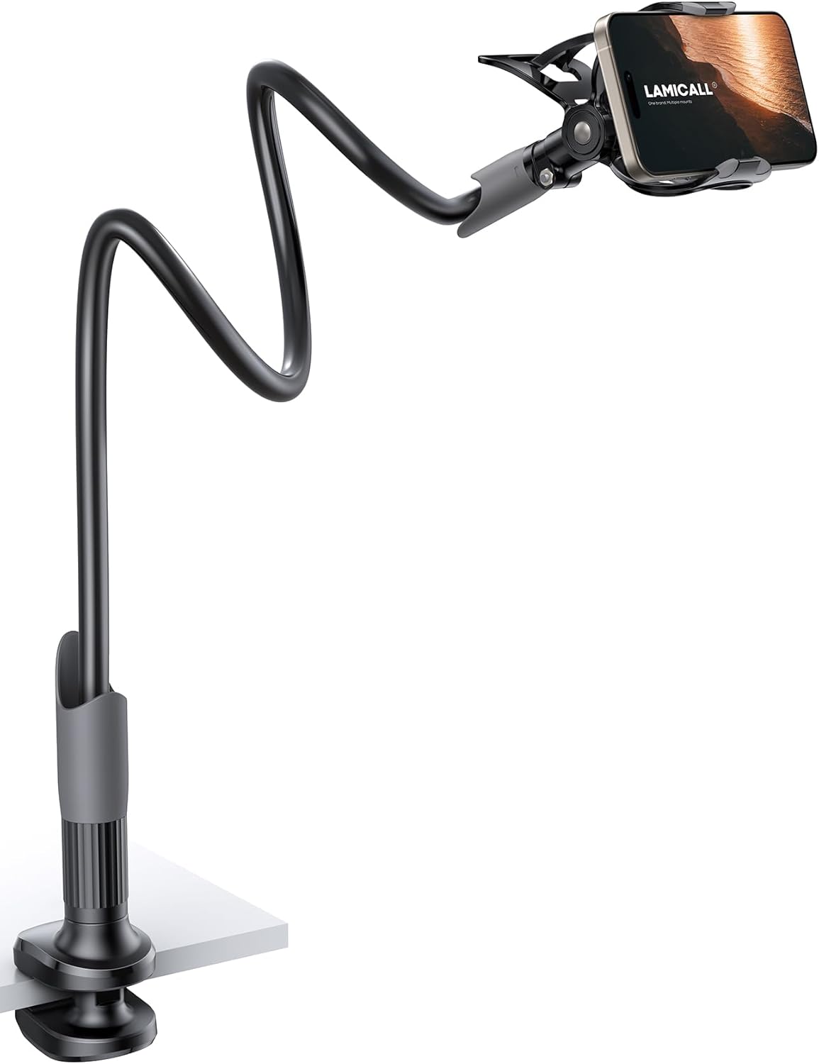 Lamicall phone mount, flexible long arm for bedside, desk, and headboard, fits 4-7" phones, iPhone 14 to 17 Pro Max