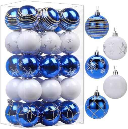 SHareconn 30ct 2.36 Inch Christmas Tree Balls Ornaments, Colored Shatterproof Plastic Decorative Baubles Decorations for Xmas Tree Decor Holiday Party Wedding Decoration (Red & Gold, 60mm)