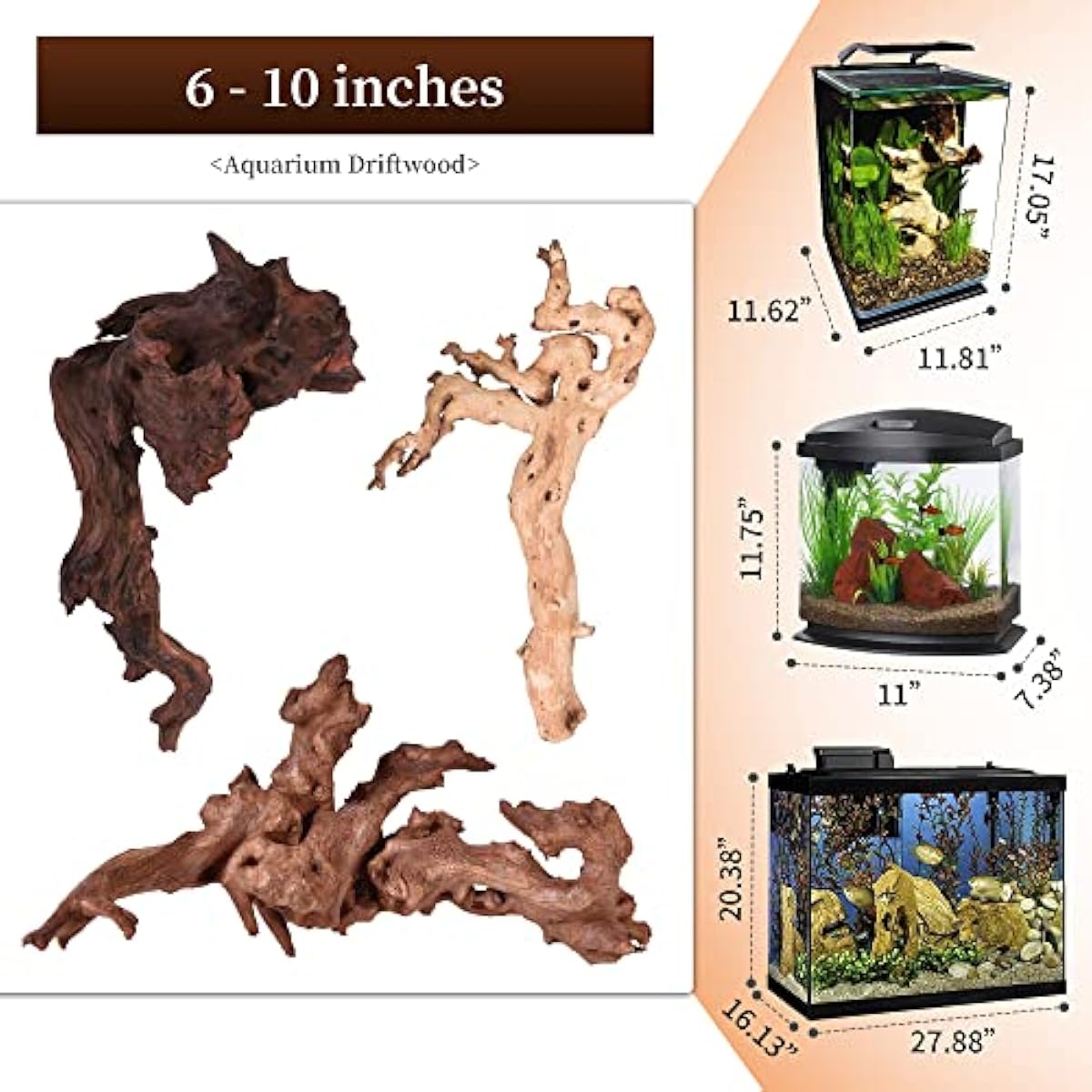 majoywoo Natural Coral Driftwood for Aquarium Decor, Assorted Driftwood Branch 6-10" 3 Pcs, Reptile Decorations