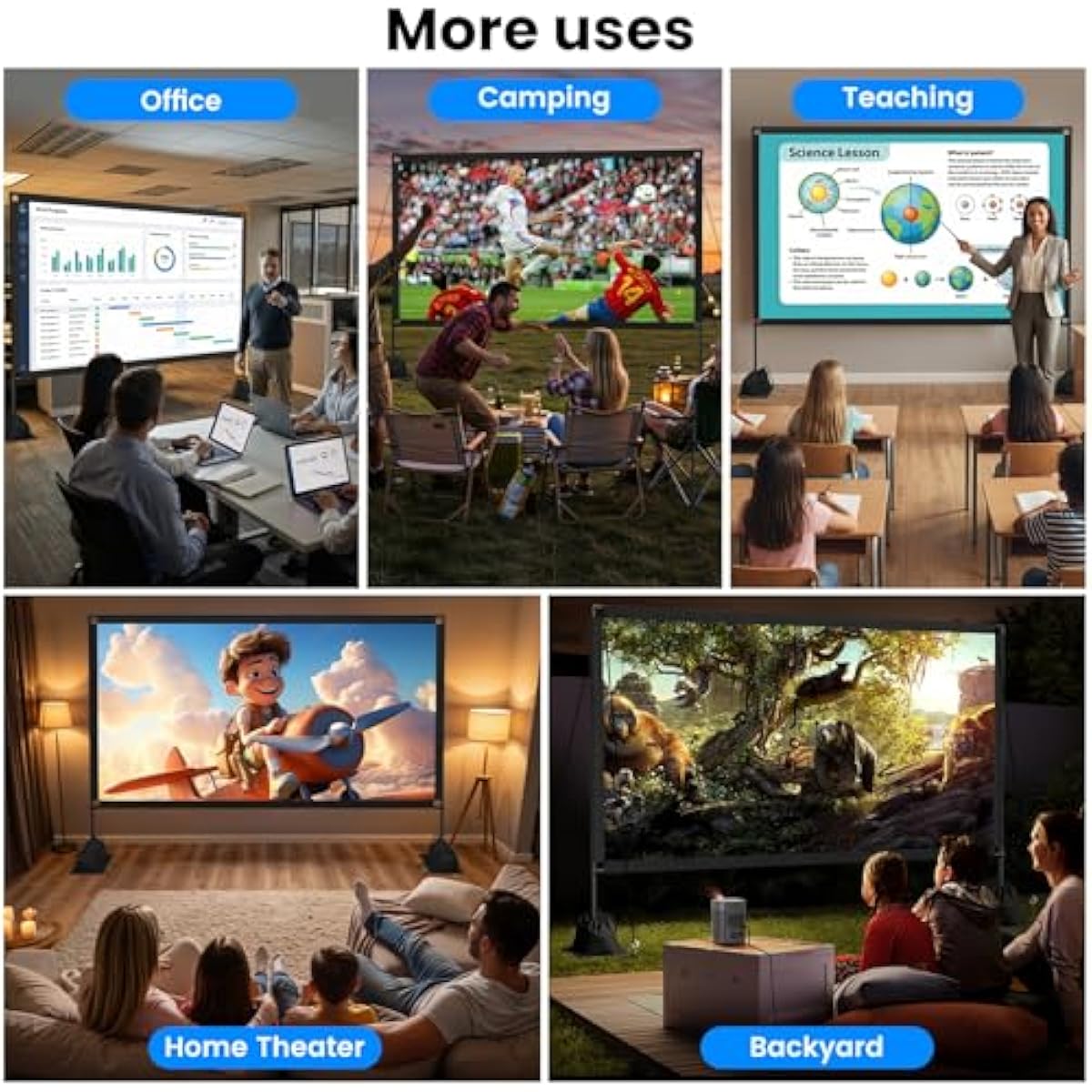 120inch outdoor projector screen with stand 16:9 4k hd portable movie screen for backyard camping theater
