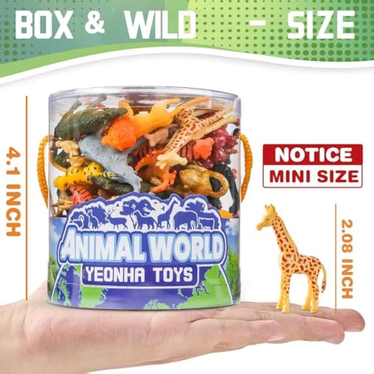 Yeonha Toys 60 Piece Mini Zoo Animal Toy with Gift Box, Realistic Small Plastic Animal Figure Sensory Bins, Jungle Party Favors, Cupcake Topper, School Education, Birthday Gifts for Kids Toddlers