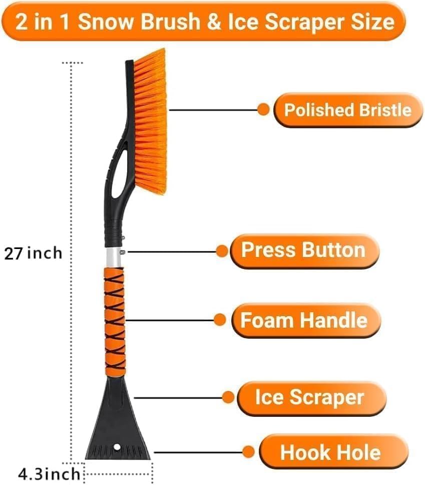 27-inch Snow Brush & Ice Scraper for Car Windshield Protection with Ergonomic Grip