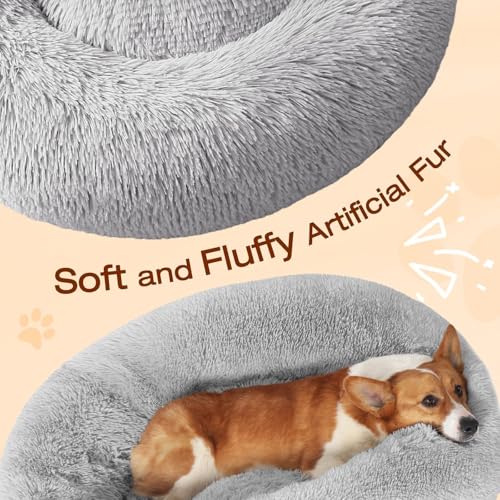 jollyvogue calming anti-anxiety pet bed for small dogs and cats, 20-inch fluffy donut cushion