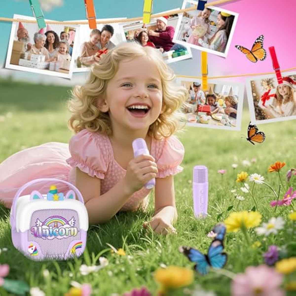 Mini Karaoke Machine for Kids Girls: Unicorn Portable Bluetooth Speakers with 2 Wireless Mic Toys for Girls Age 4-6 7 8 9 Years Old Girl Easter Birthday Gifts for 5 6 7 8 9 10 11 Years Teens Purple
