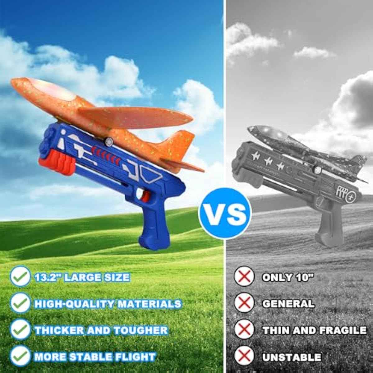 Fuwidvia 3 Pack Airplane Launcher Toys, 13.2'' LED Foam Glider Plane Toy for Boys, 2 Flight Modes Outdoor Flying Toys Birthday Gifts for Boys Girls 4 5 6 7 8 9 10 11 12 Year Old (Blue&Green&Orange)