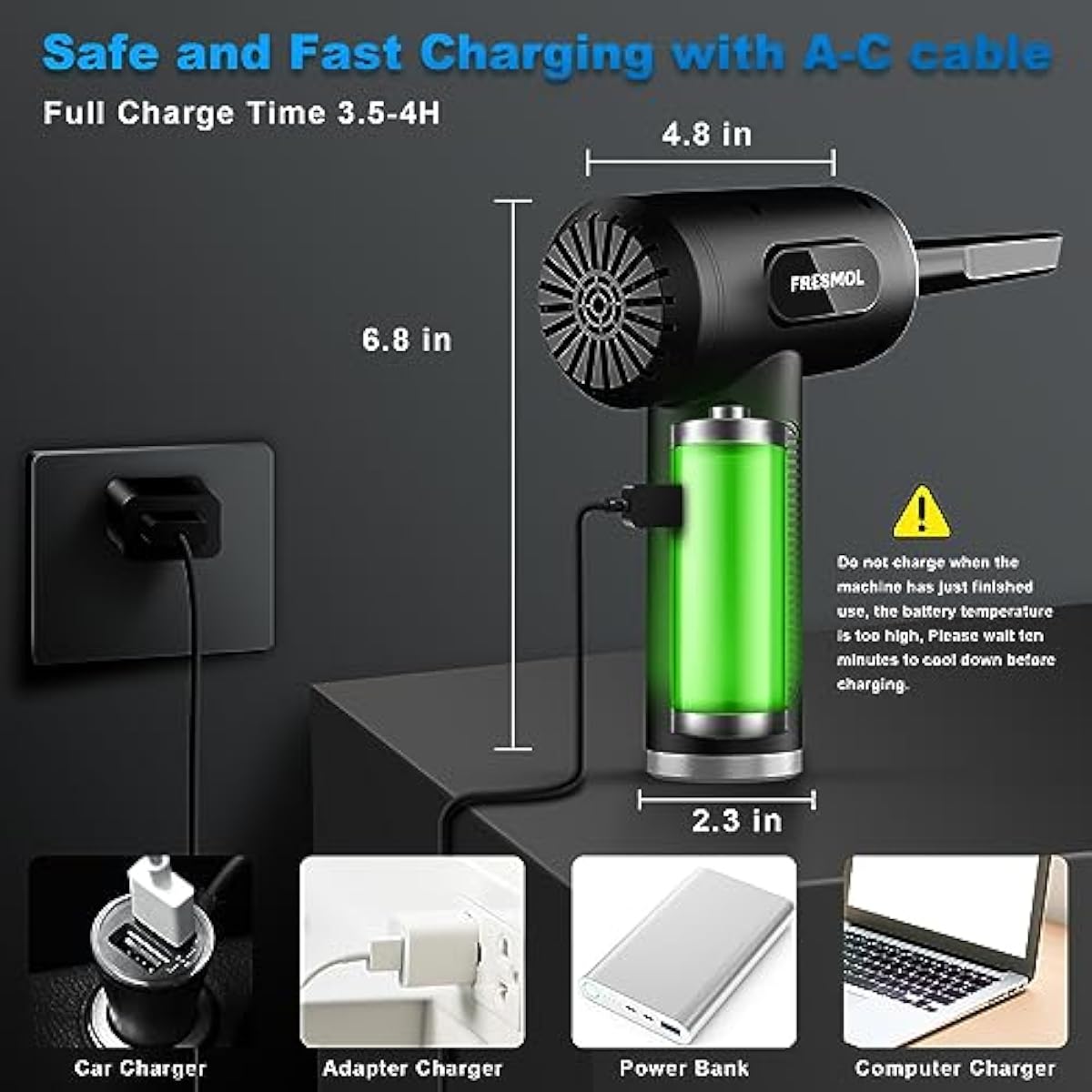 3-gear adjustable electric air duster with led light, rechargeable cordless air blower for keyboard cleaning (black)