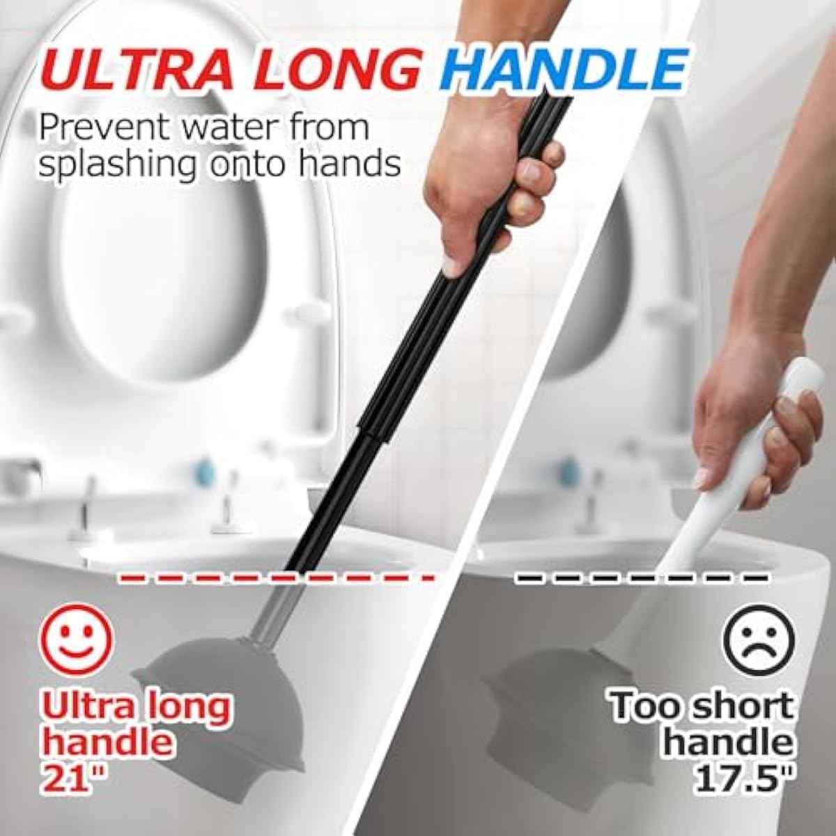 2 in 1 Toilet Plunger and Brush Set，Extended Handle Plunger，Toilet Bowl Brush Plunger Set, Bathroom Cleaning Tools ，Toilet Brush Plunger Combo，Cleaning Brush，Bathroom Cleaning Supplies