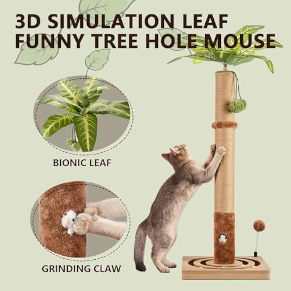 MECOOL 35in tall cat scratching post premium scratch posts with hanging ball and ball track