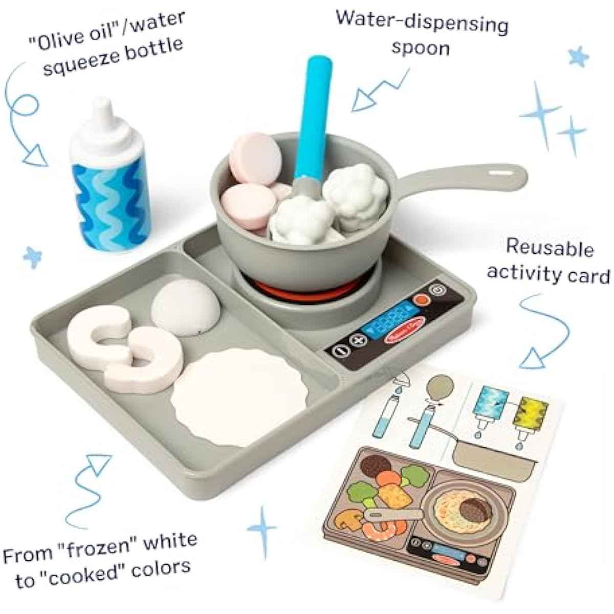 Melissa & Doug Simmer & Stir Stovetop Play Set with Water Wow!® Color Changing Play Food Preschool Toy Ages 3+