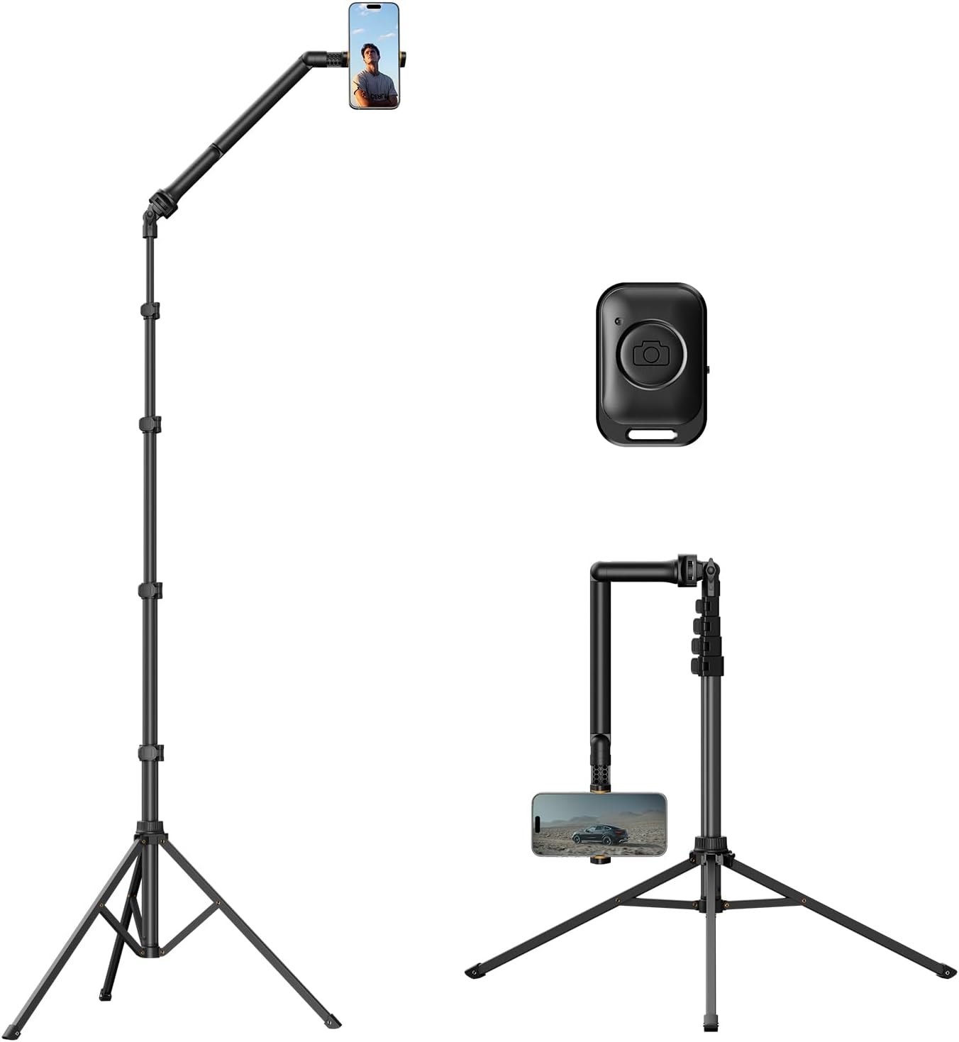 todi 86 tripod for smartphone with flexible arm and selfie stick remote, extra-length legs for video recording, compatible with iphone and android