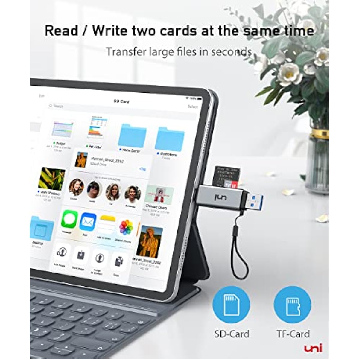 uni high-speed usb c sd card reader, usb 3.0 dual slots, compatible with macbook pro, android galaxy