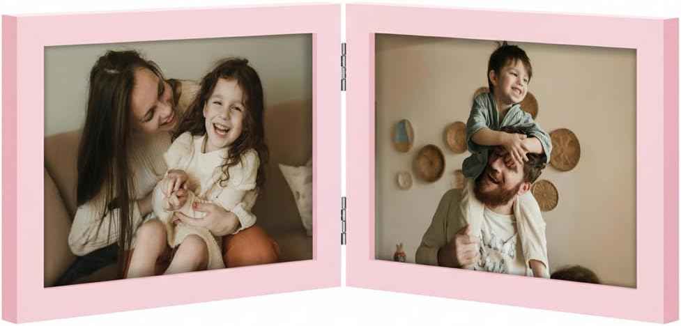 decorUhome Double 4x6 Picture Frame Vertical, Engineered Wood Bifold Photo Frame with Plexiglass for Tabletop Display, 4x6, Black