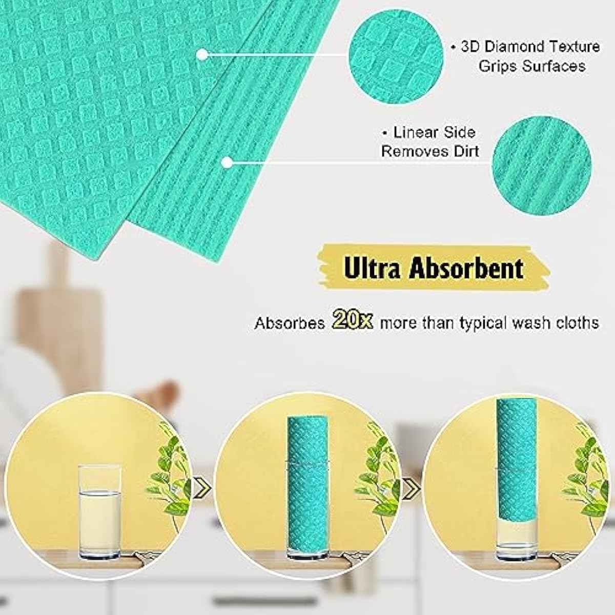 Swedish Dish Cloths - 10 Pack Reusable Kitchen Dishcloths - Ultra Absorbent Dish Towels for Washing Dishes - Cellulose Sponge Cloth Cleaning Rag - Assorted