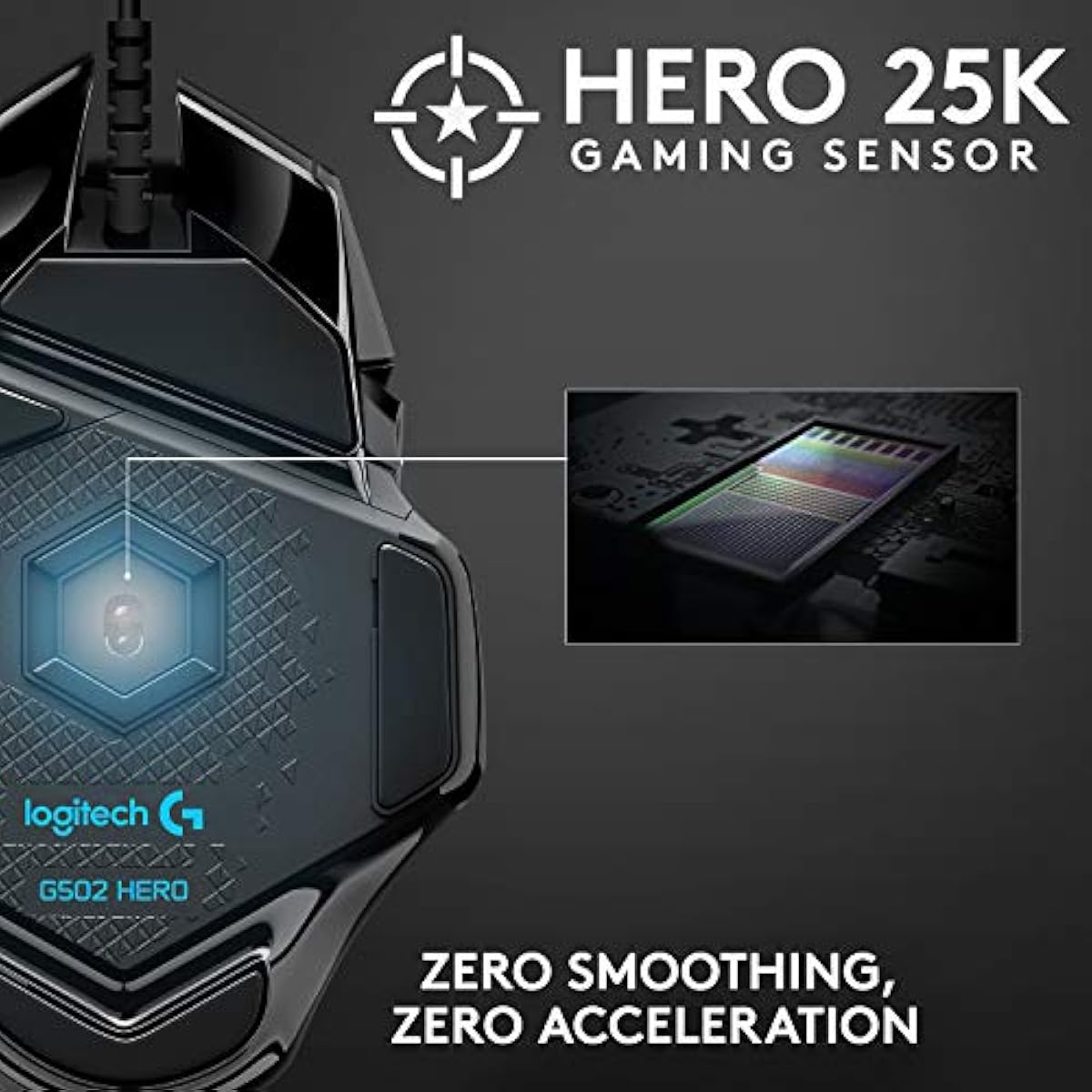 Logitech G502 Hero High Performance Wired Gaming Mouse with Hero 25K Sensor, RGB, Adjustable Weights, 11 Programmable Buttons - Black
