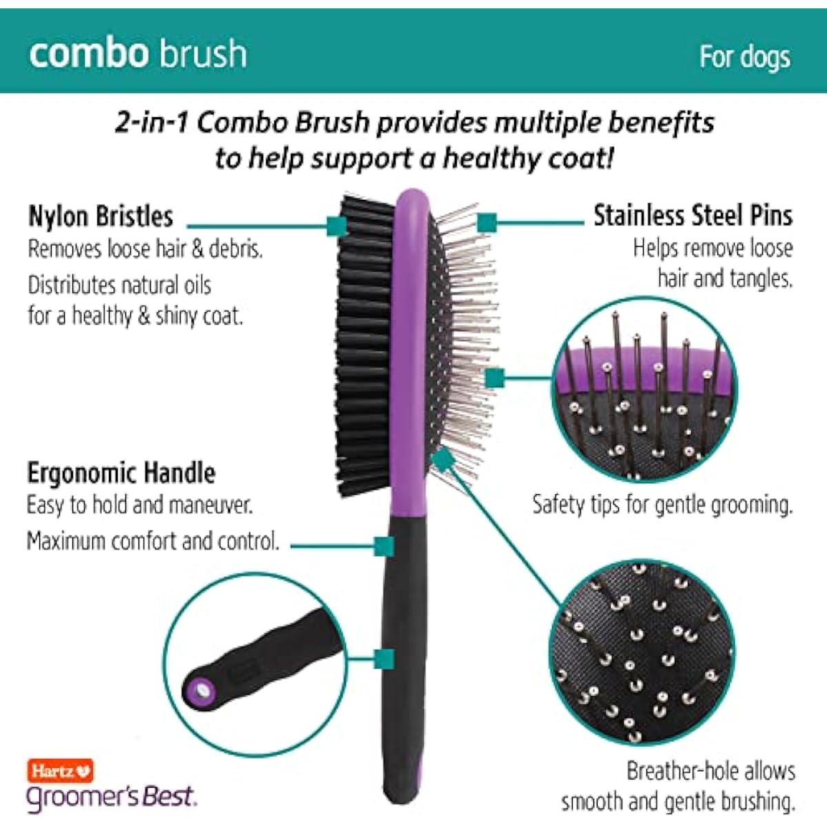 Hartz Groomer's Best Combo Dog Brush, Multi-Colored