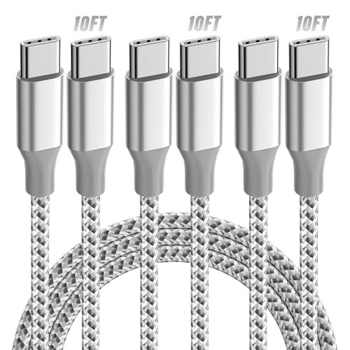 KYEHD 3-pack 10FT 60W fast charging USB-C cables for iPhone 17/16/15, iPad, MacBook, CarPlay and more, grey and white