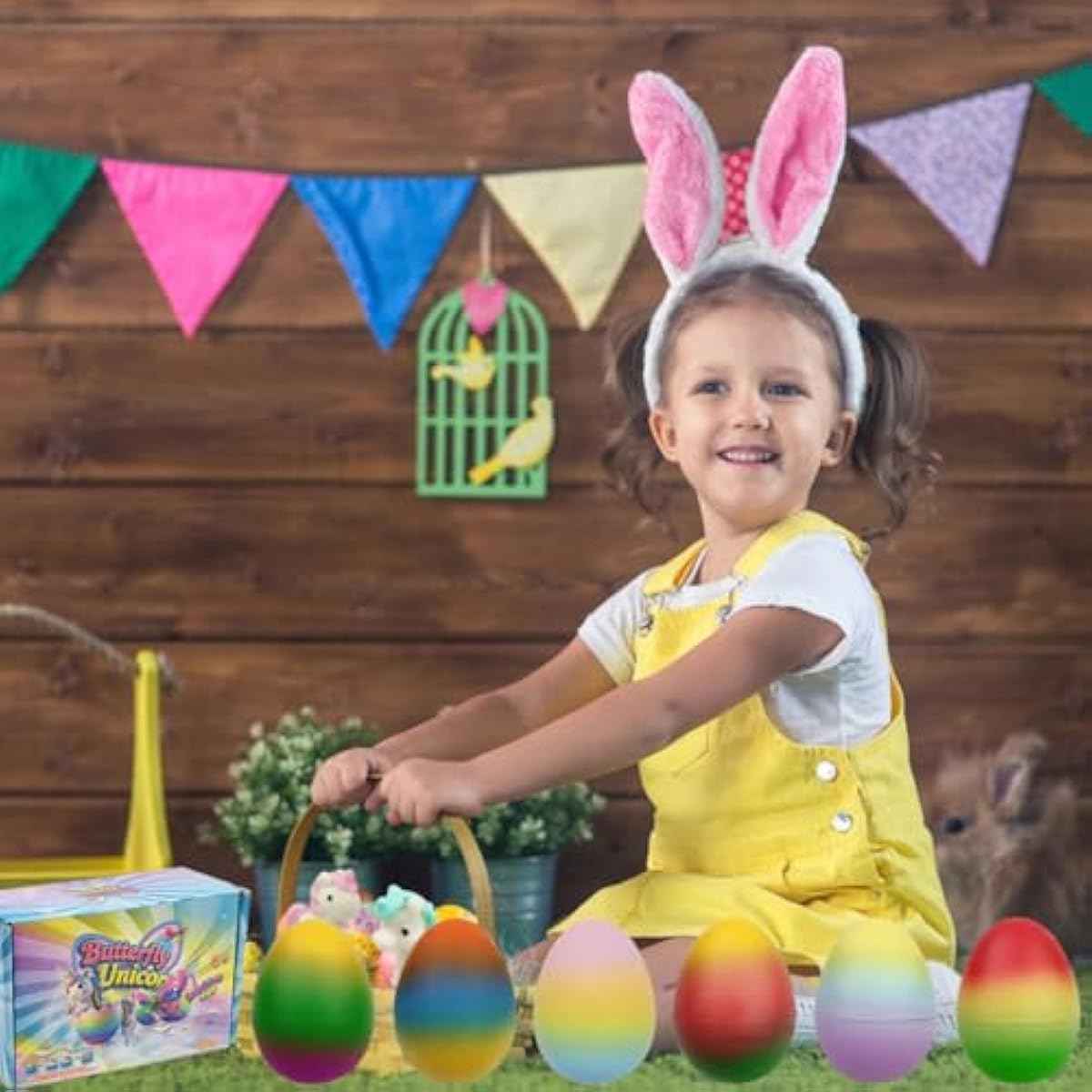 JoFAN 6 Pack Butterfly Unicorn Hatching Surprise Eggs Easter Eggs for Kids Boys Girls Easter Basket Stuffers Gifts Birthday Party Favors Fillers
