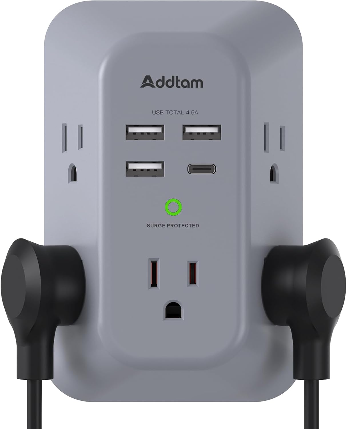 Addtam 5-Outlet USB Wall Charger Surge Protector with 4 USB Ports and 1 USB C Outlet 1800J Power Strip