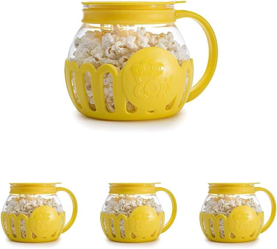 Ecolution Patented Micro-Pop Microwave Popcorn Popper with Temperature Safe Glass, 3-in-1 Lid Measures Kernels and Melts Butter, Made Without BPA, Dishwasher Safe, 1.5-Quart, Aqua